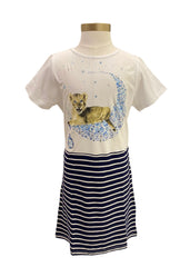 White Blue Beige Tiger and the Heavenly Bodies Dress