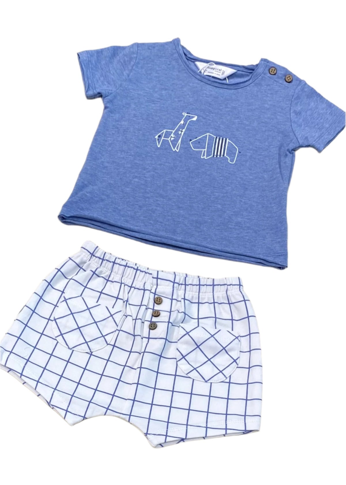 Animal Drawing Printed Top and Checkered Short