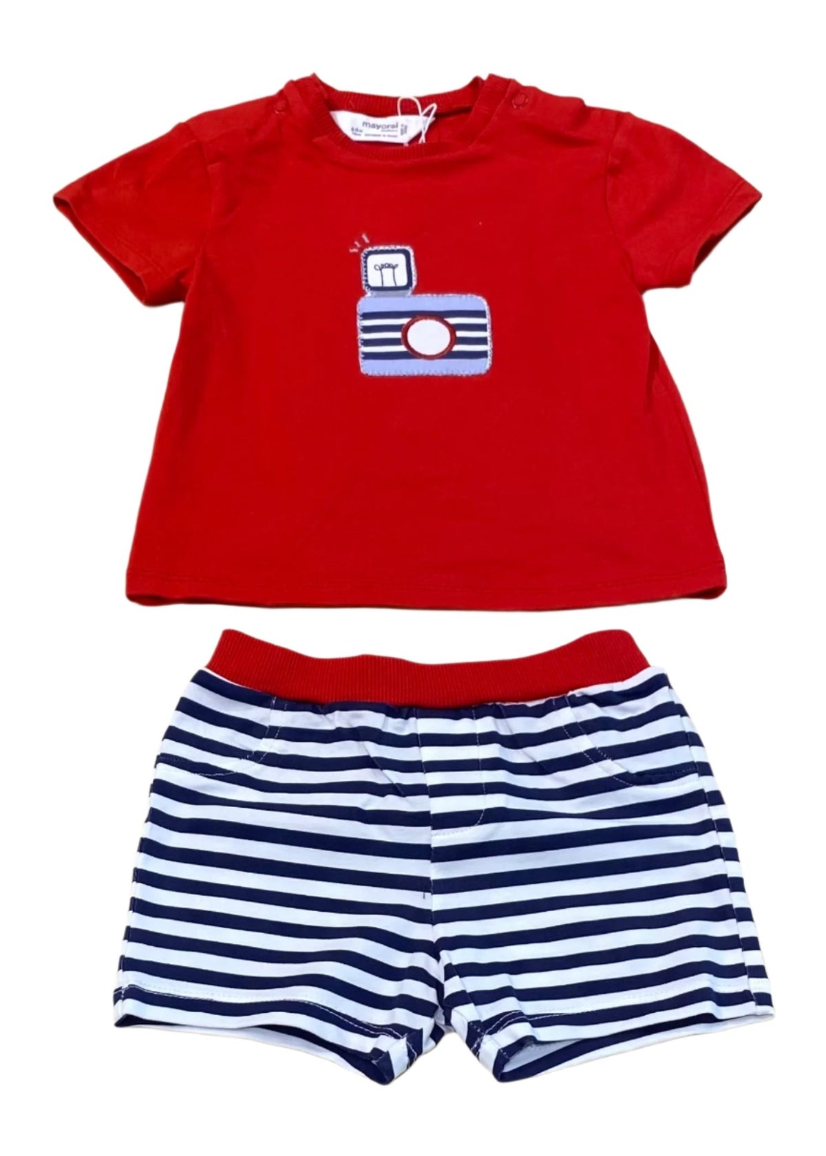 Camera Embroidered Design Top with Stripe Short