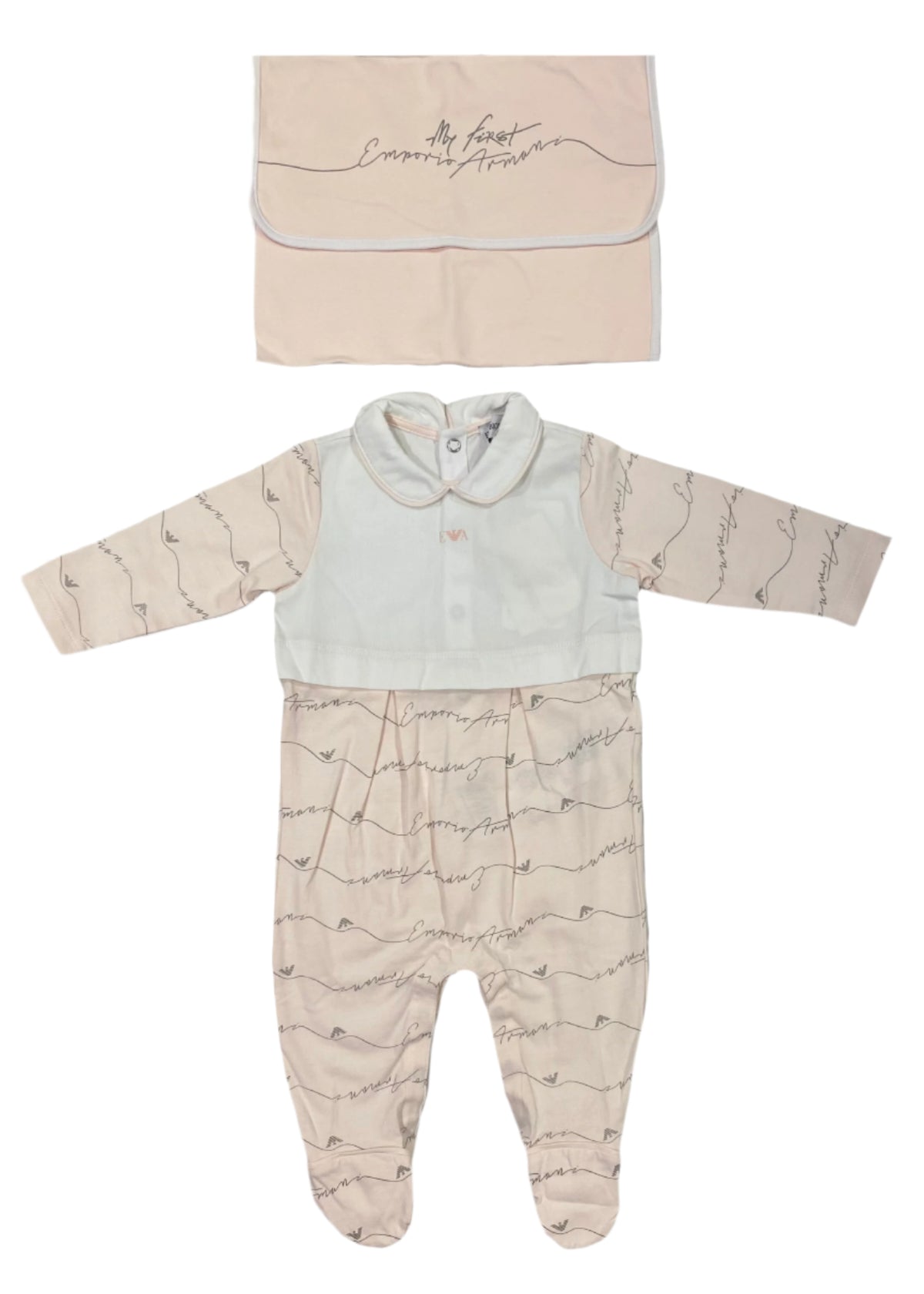 All Overprint 'Emporio Armani' Signature with Bodice Romper Suit