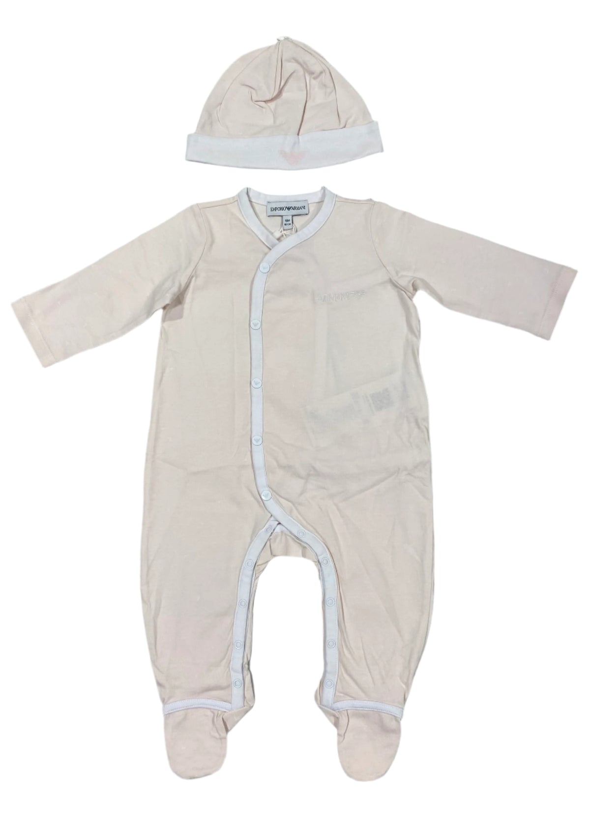 Embroidered 'ARMANI' Eagle Logo Romper Side Opening and Hat Set