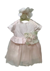 Pink Silk Tulle Floral Baby Dress Set