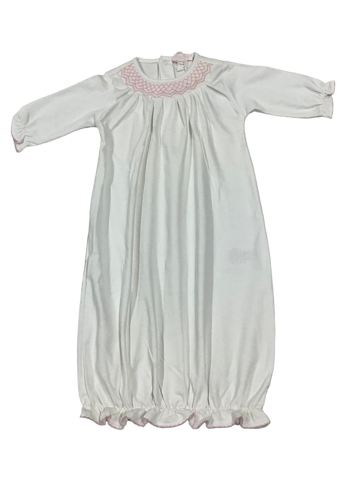 White Pink Full Button Popper Baby Gown