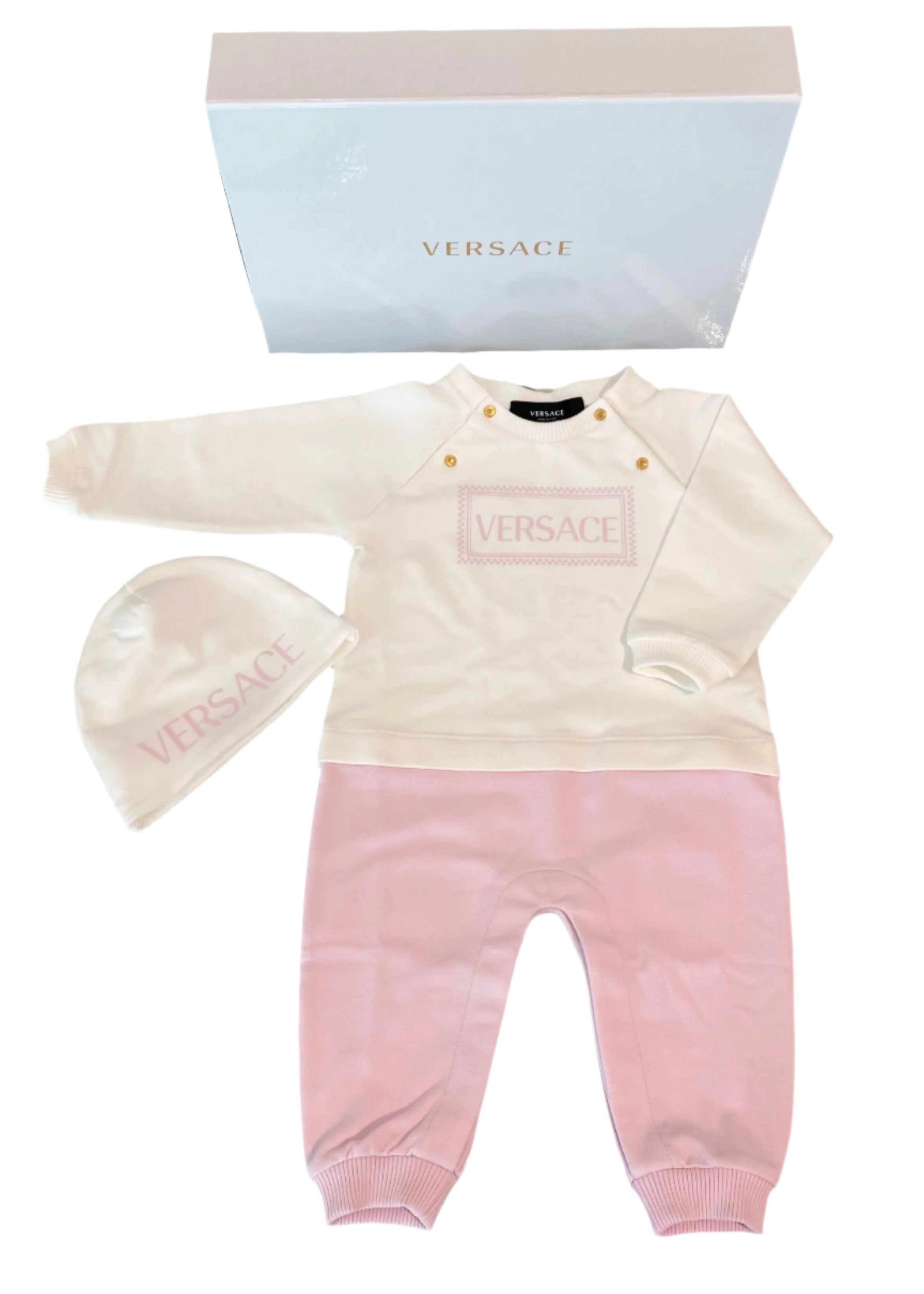 Versace Patterned Border Babygrow and Hat Set