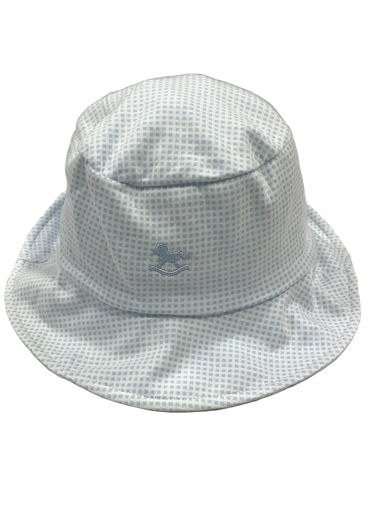 Blue White Rocking Horse on Gingham Sun Hat