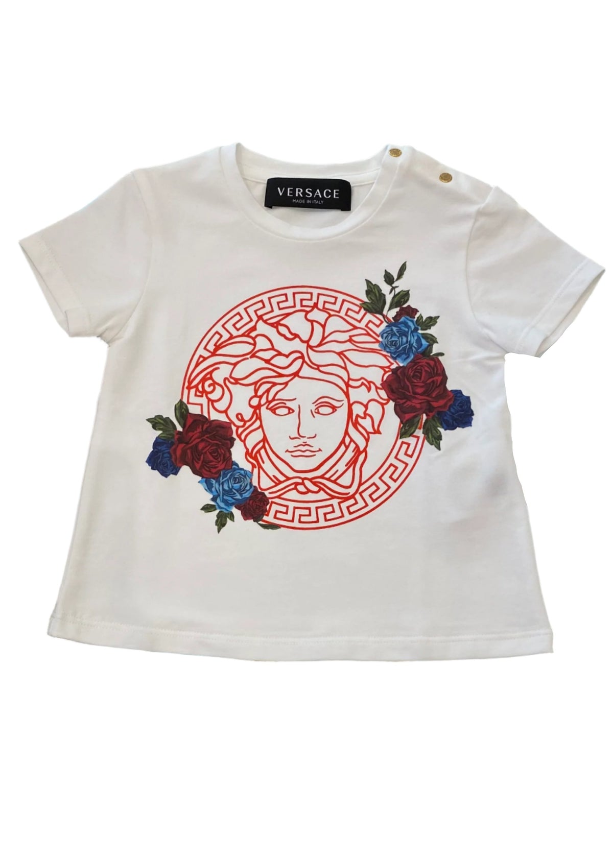 Versace Red Medusa Logo and Roses Print