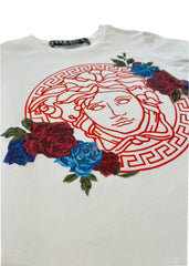 Versace Red Medusa Logo and Roses Print