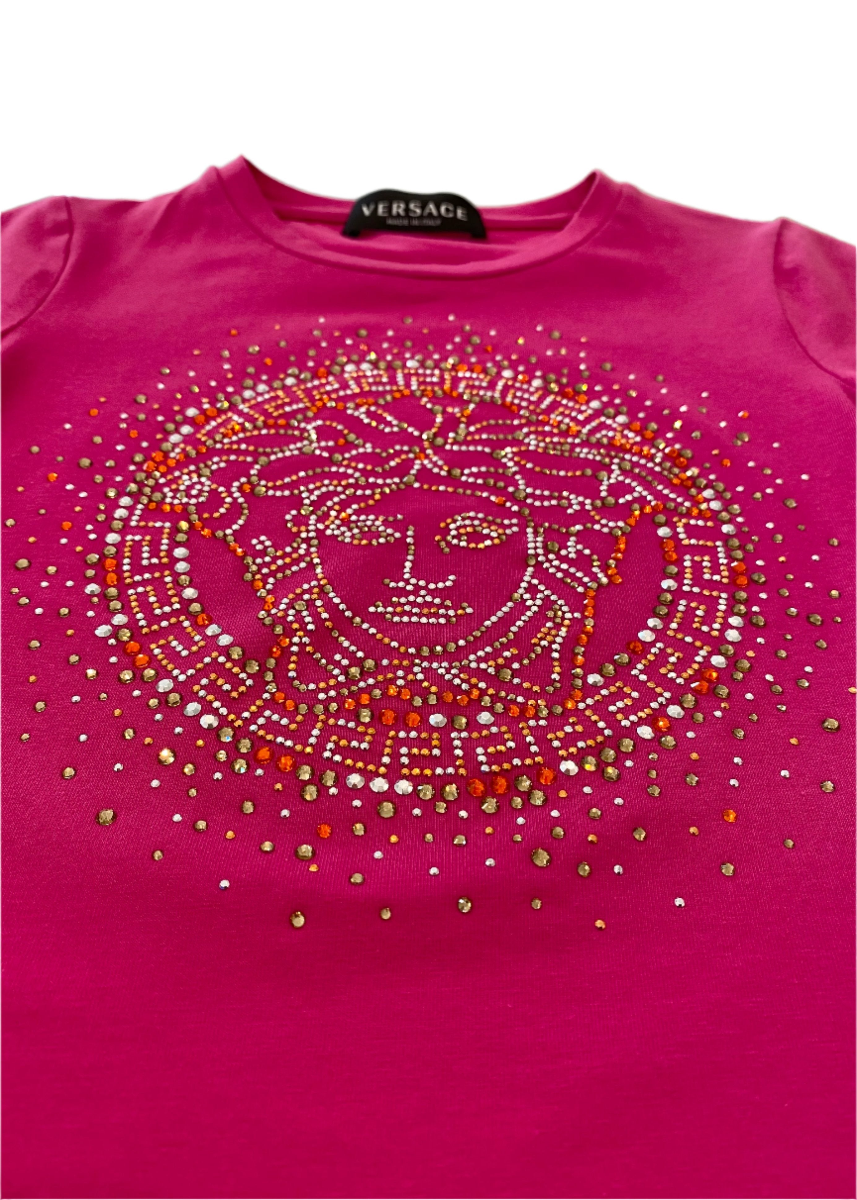 Pink Versace Crystal Logo T-shirt