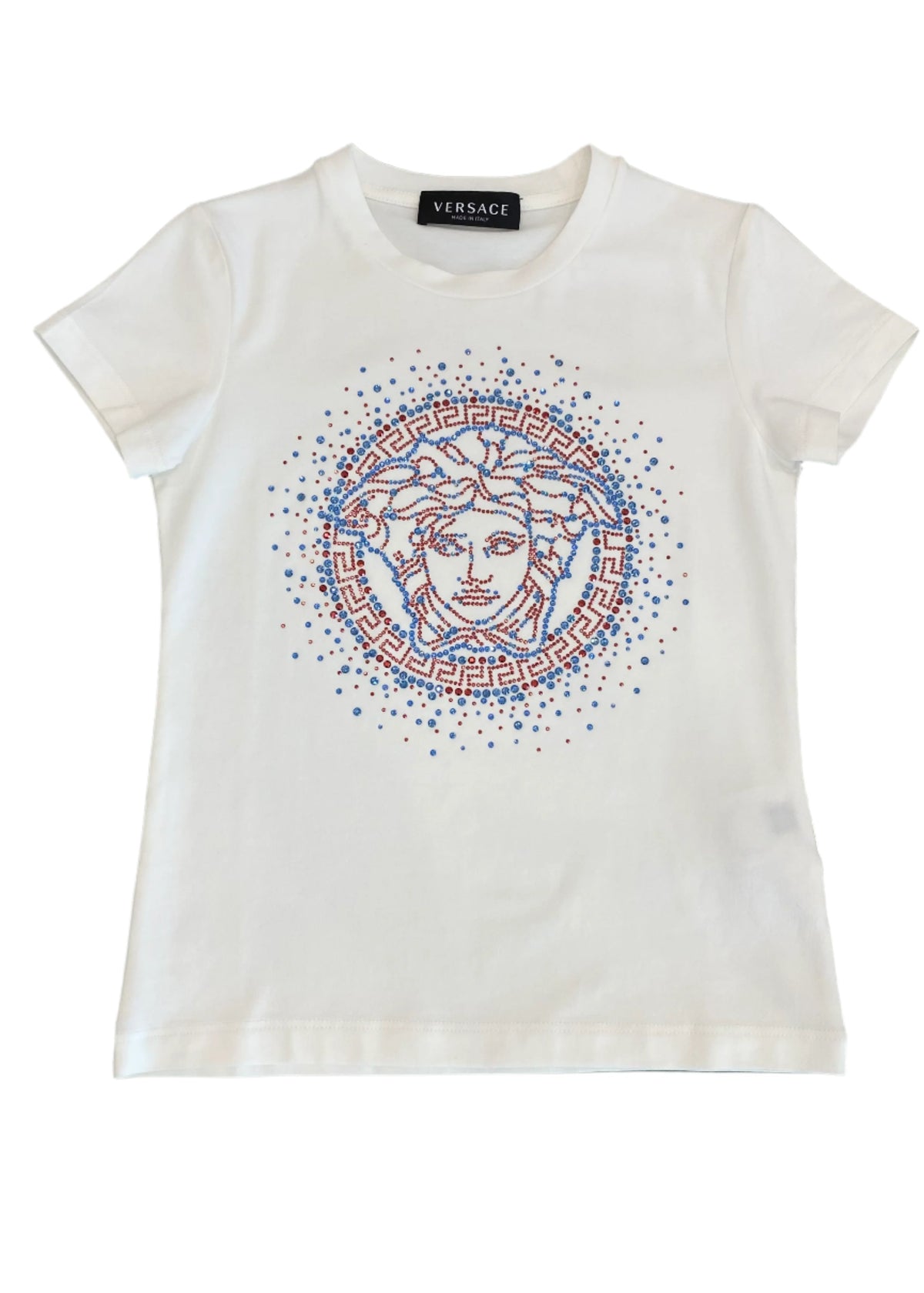 Versace Logo Red Blue Crystal T-Shirt