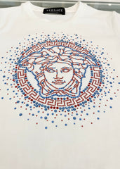 Versace Logo Red Blue Crystal T-Shirt