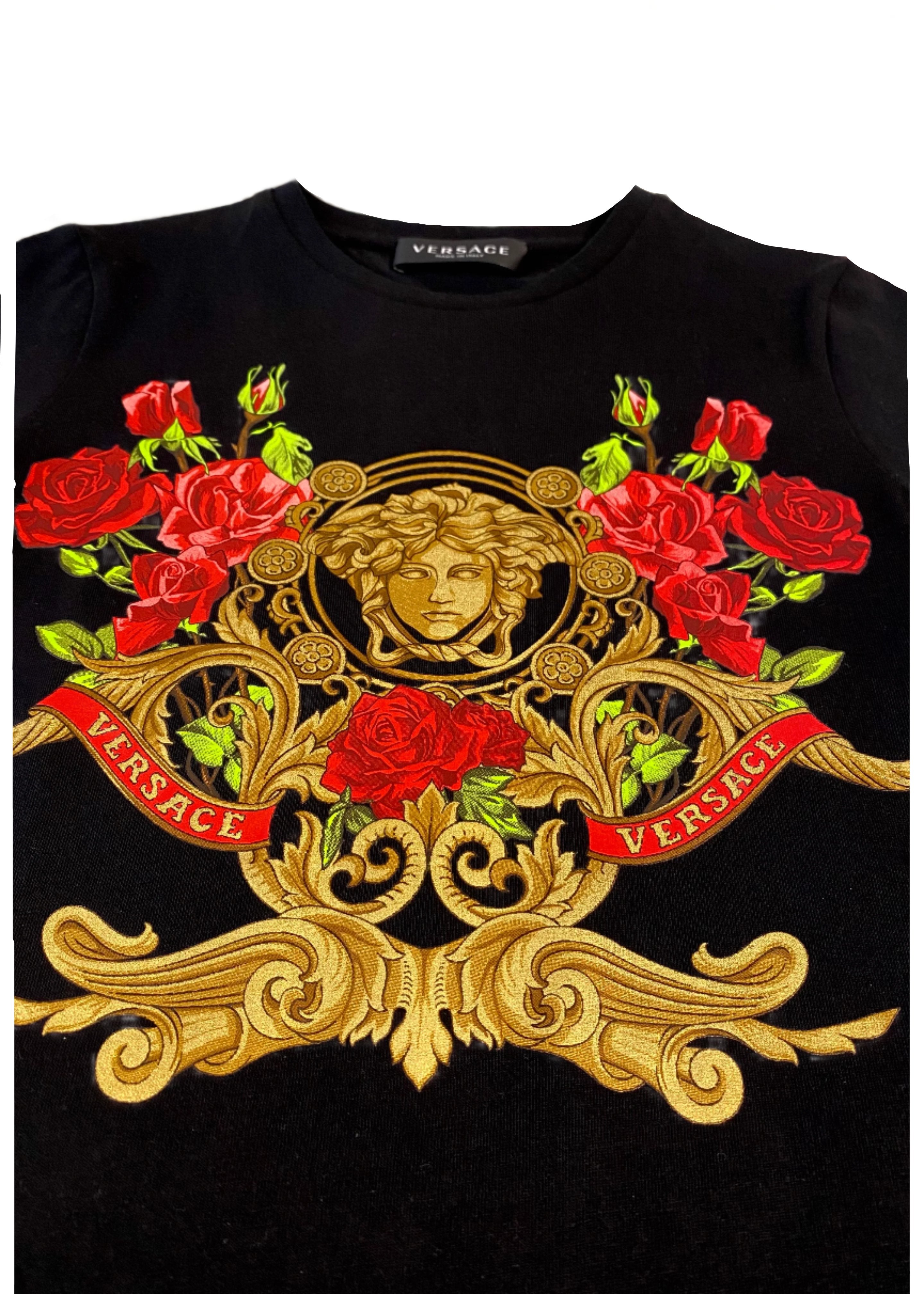 Black Versace Frenzy Roses Printed T-Shirt