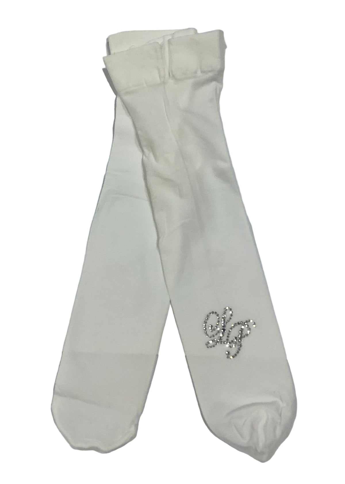 White Brand Initial in Crystal Design Tights and Stockings