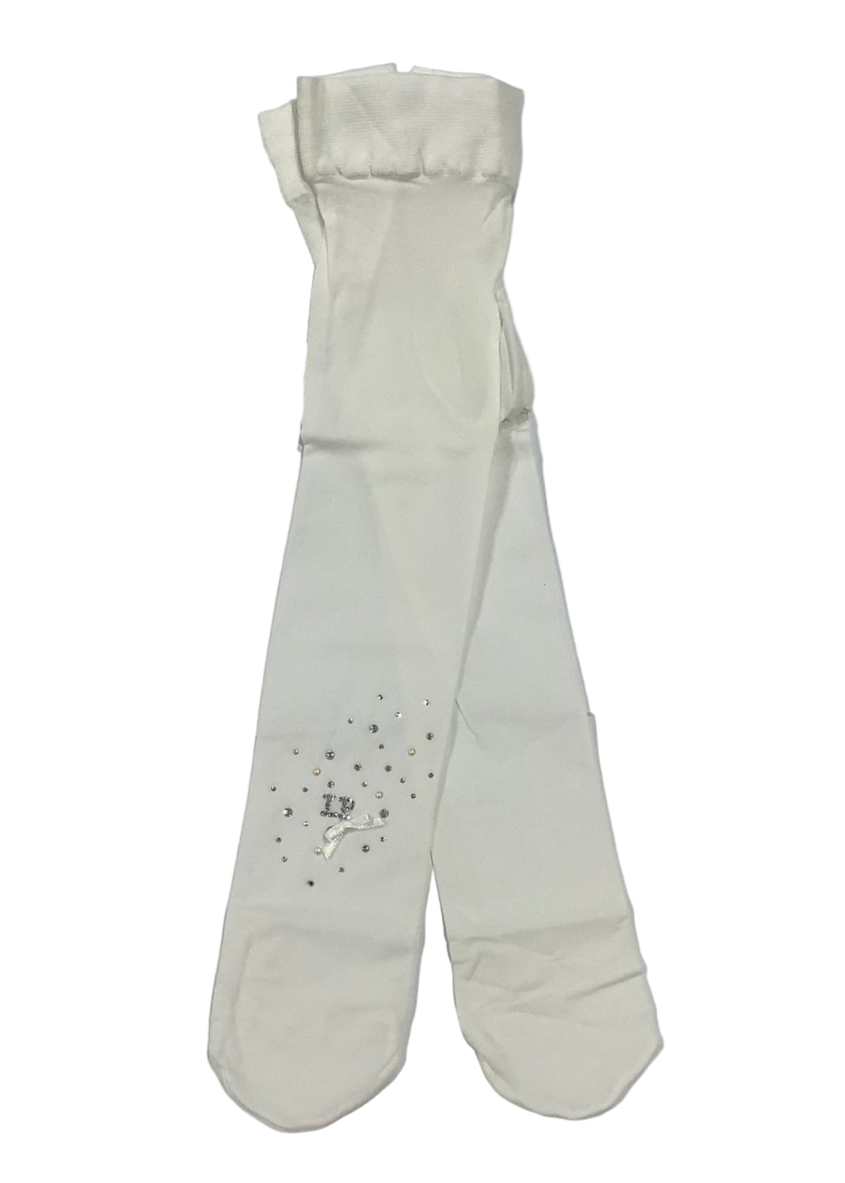 White Crystal Pearl and Ribbon Design Tights and Stockings