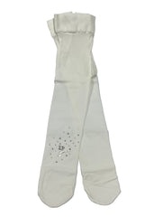 White Crystal Pearl and Ribbon Design Tights and Stockings