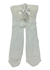 White Layered Laces and Ribbon Design Tights and Stockings
