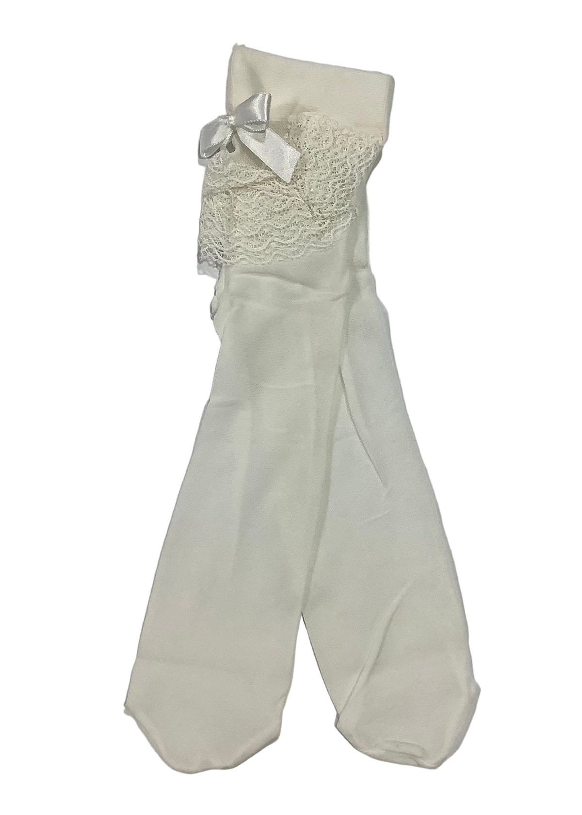 White Layered Laces and Ribbon Design Tights and Stockings