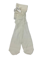White Layered Laces and Ribbon Design Tights and Stockings