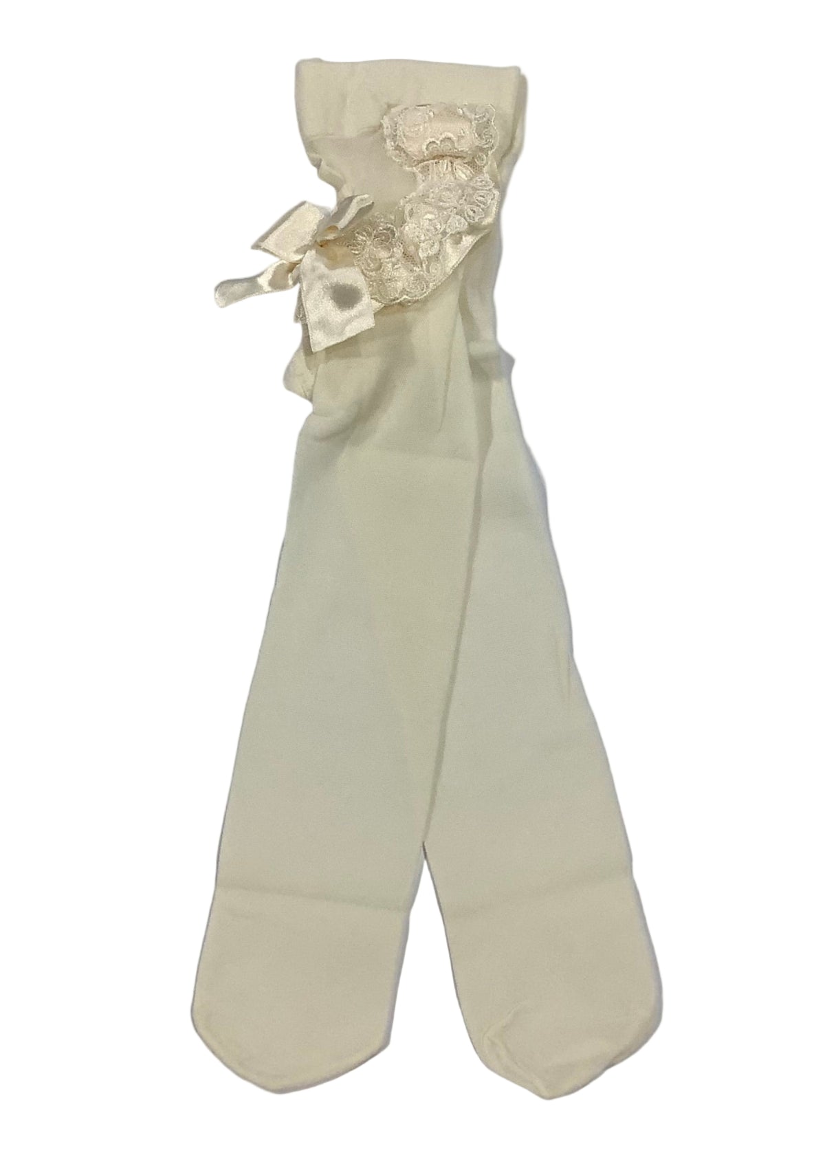 Beige Satin Bow and Lace Tight Stockings