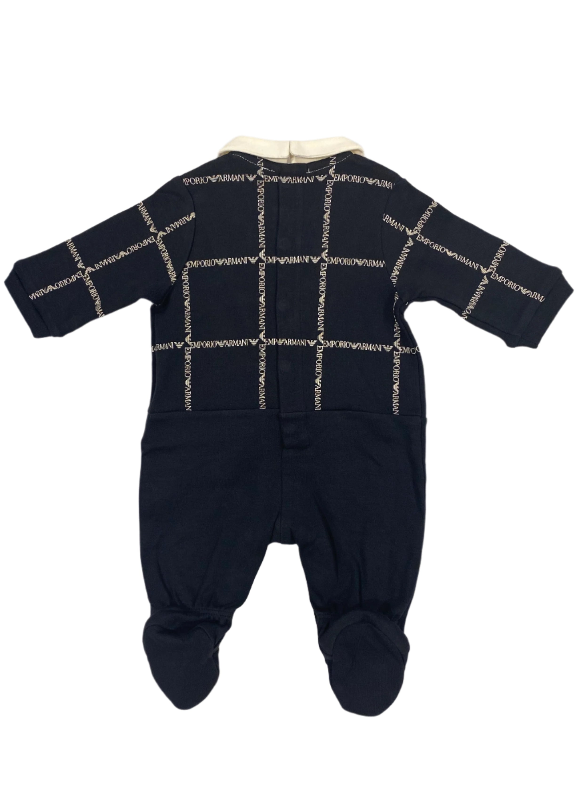 'Emporio Armani' Square Pattern with Burgundy Bow Tie Romper Suit