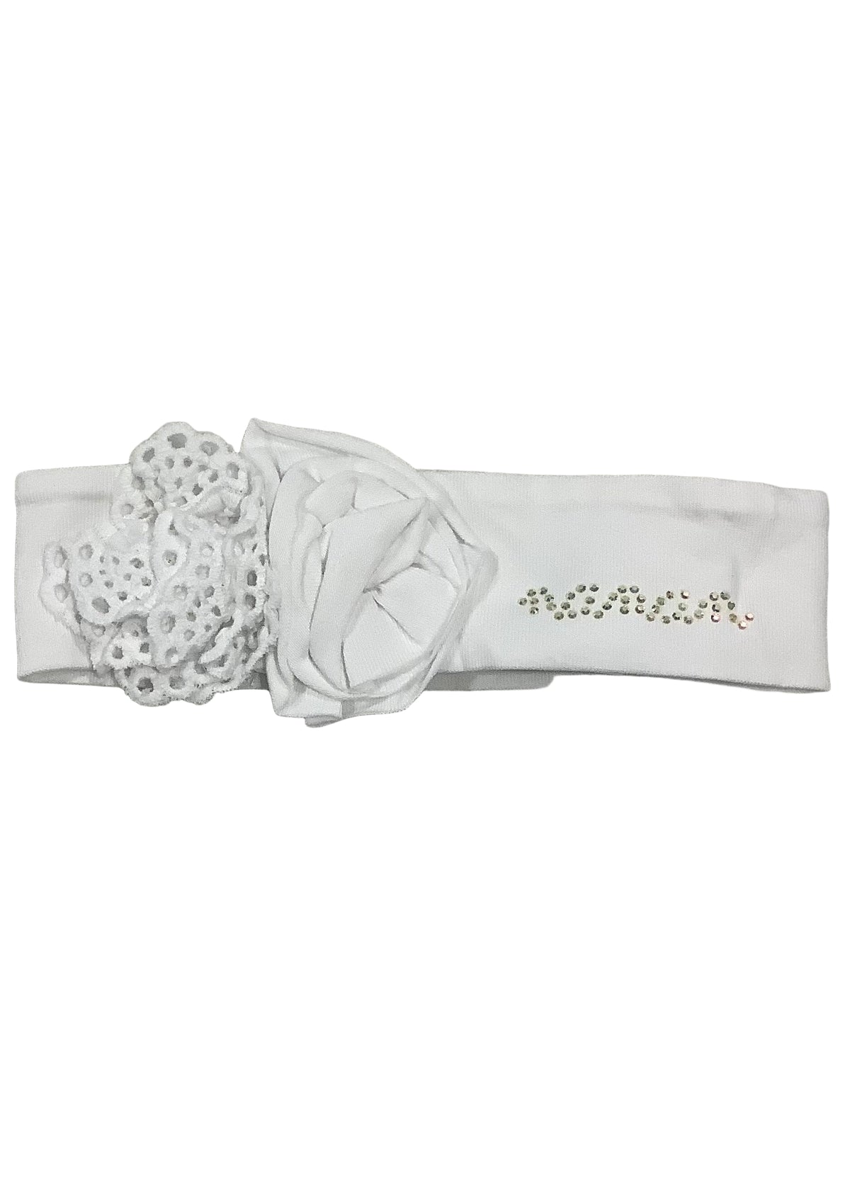 Nanan White Jersey Lace and Flower Head Band