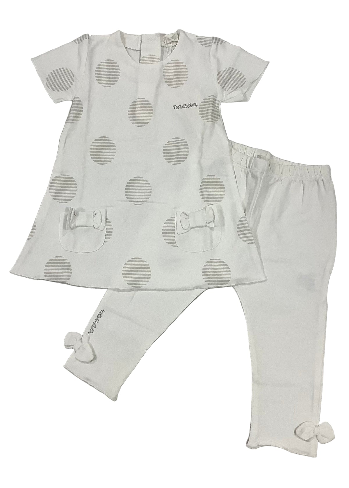 White Brown Striped Circle Set Leggings Set