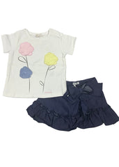 Embroidered Flowers Top and Ruffled Skirt Set