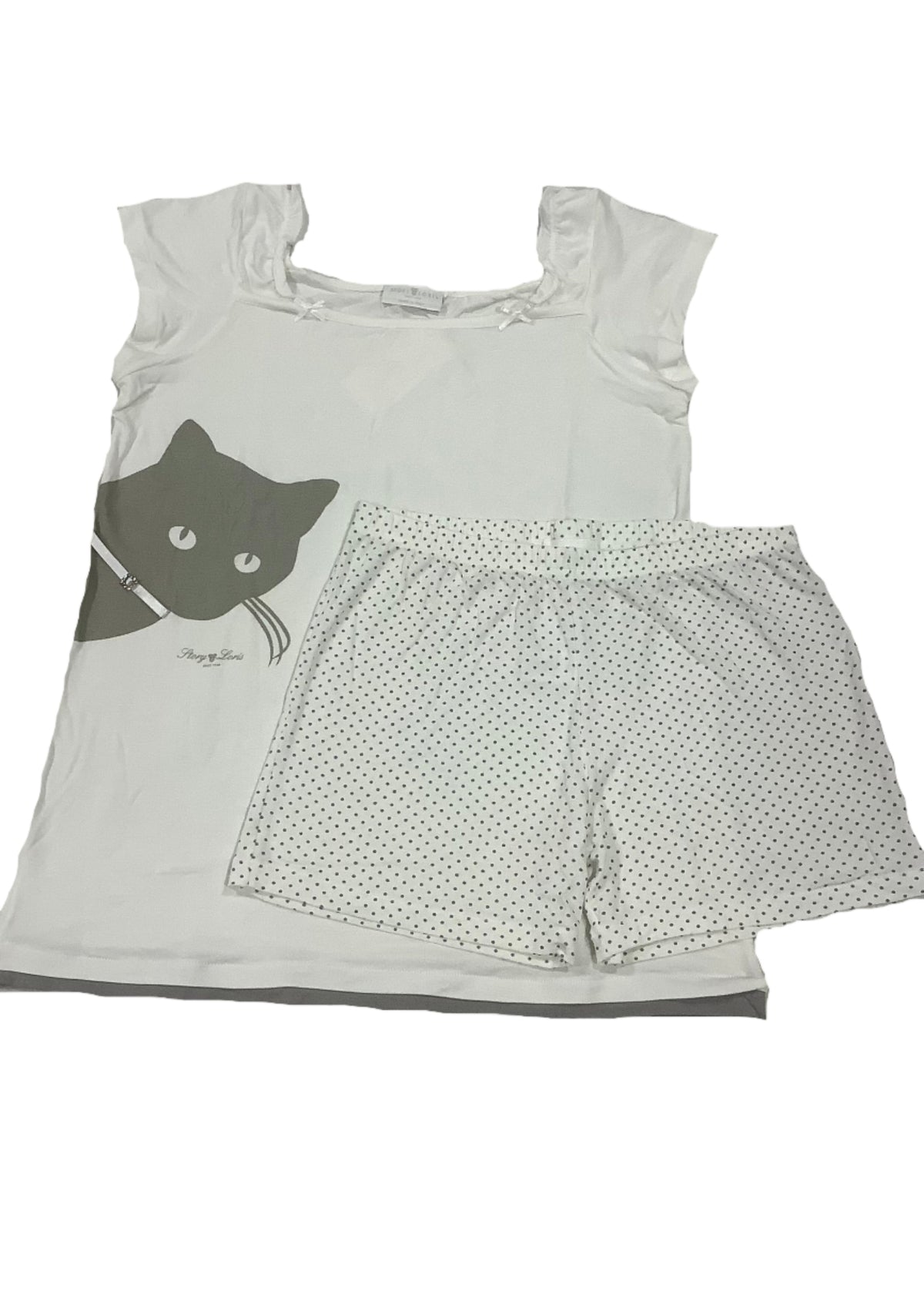 White Gray Cat & Polka - Grey Pyjamas