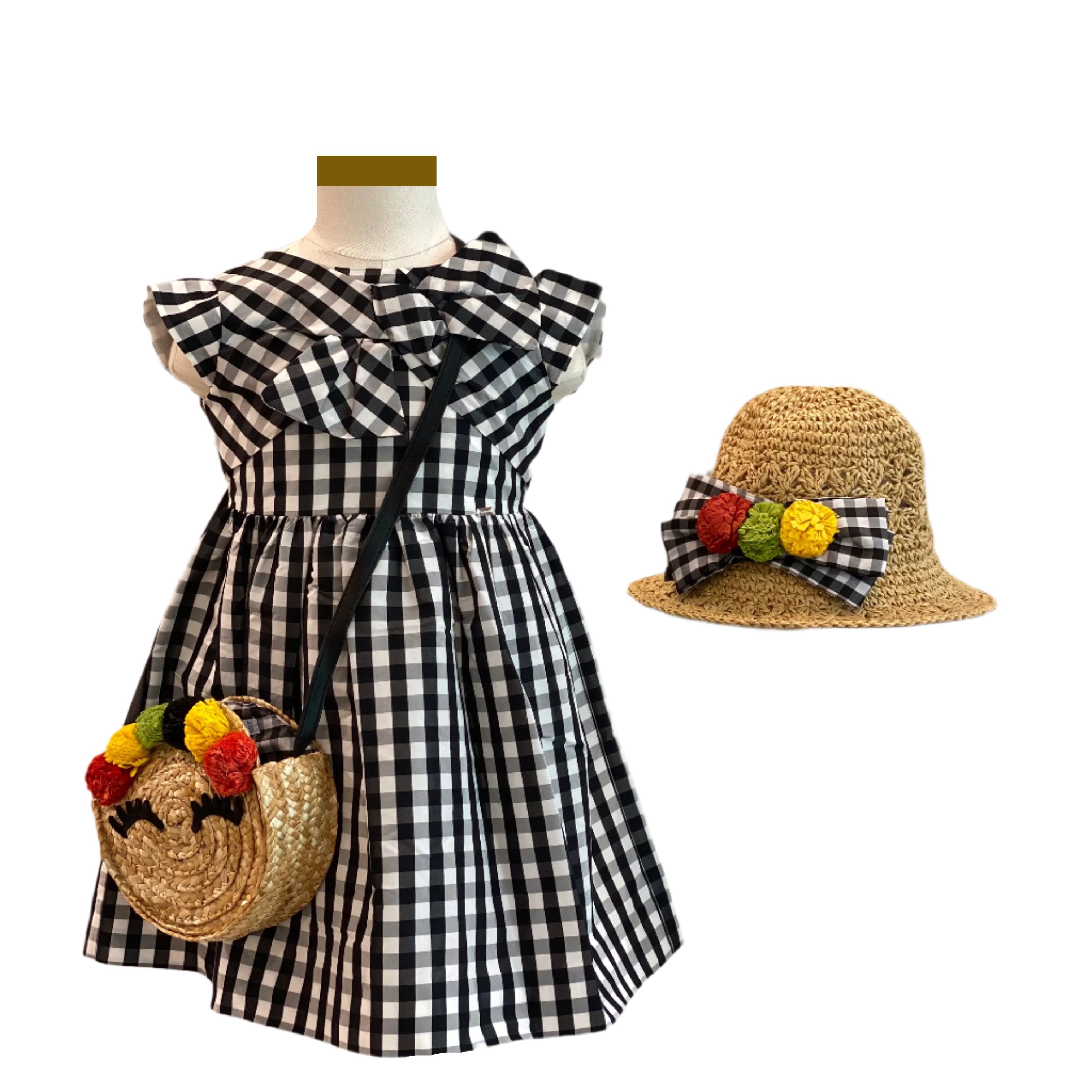 Checkered Dress Bag and Hat Set