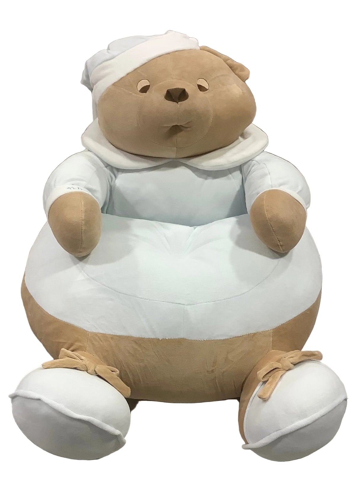 Large Bear Blue Beige Pouf