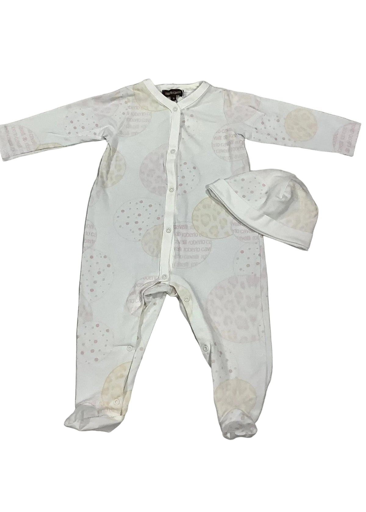 White Pink Cavalli Kit Pink Animal and Polka Print Babygrow