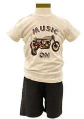 'Music On' Motor Print Top and Short Set