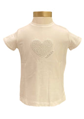 Silver White Tee with Silver Heart Short Sleeve T-Shirt