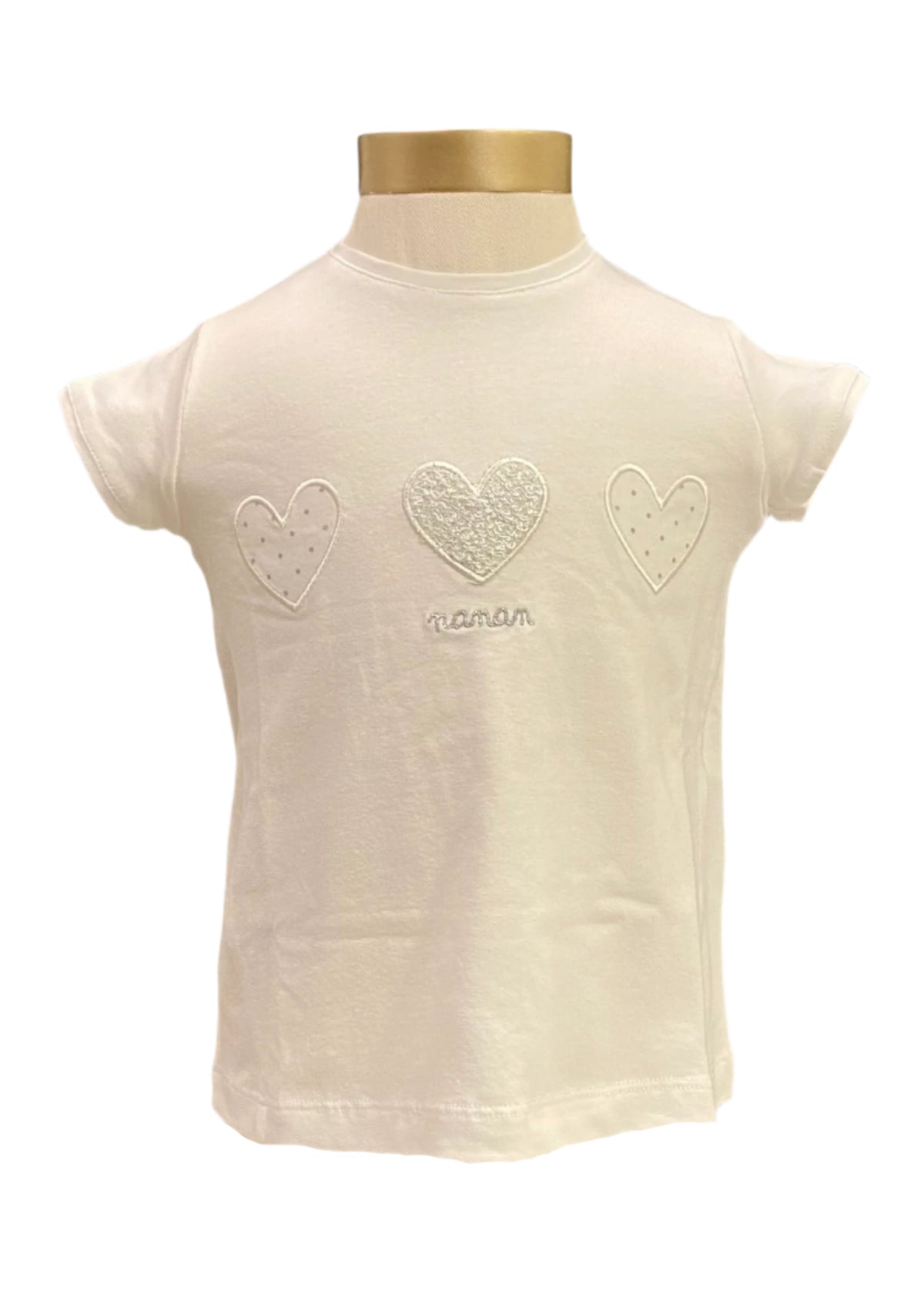 Silver White Flared Tee with 3 Hearts Short Sleeve T-Shirt
