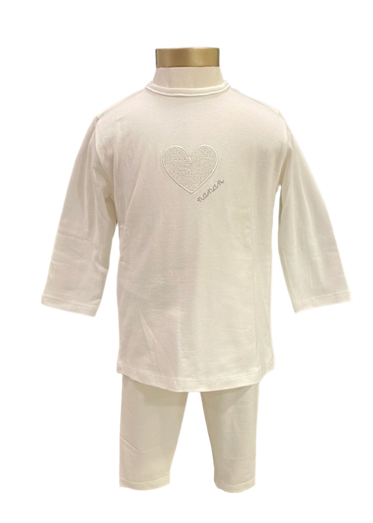 White Tee with Silver Heart Leggings Set