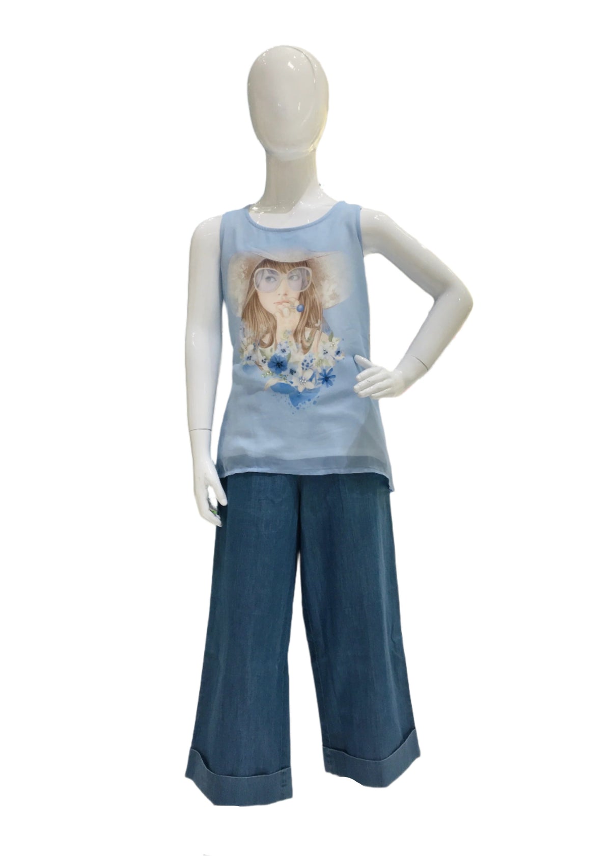 Blue Racerback top with Square Pants Top and Trouser Set