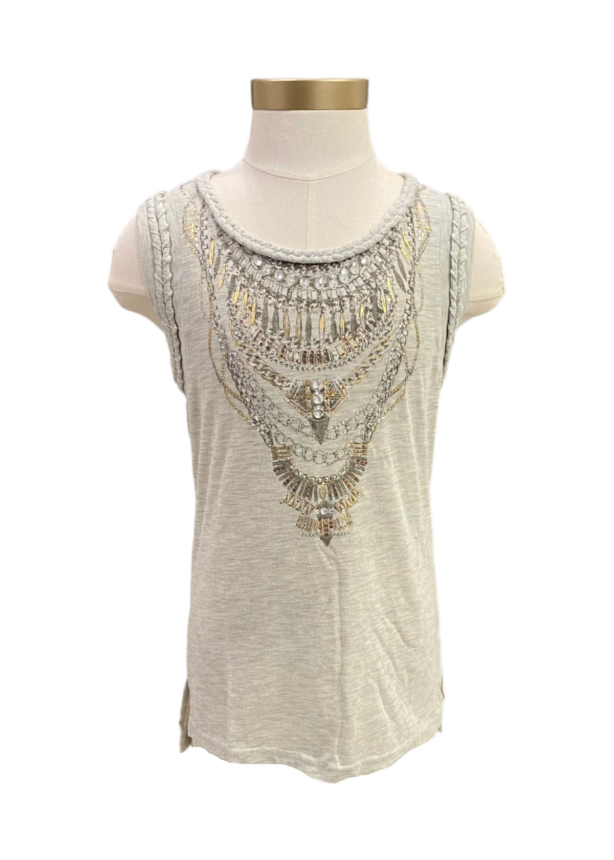 Gray Tribal Design Sleeveless T-Shirt