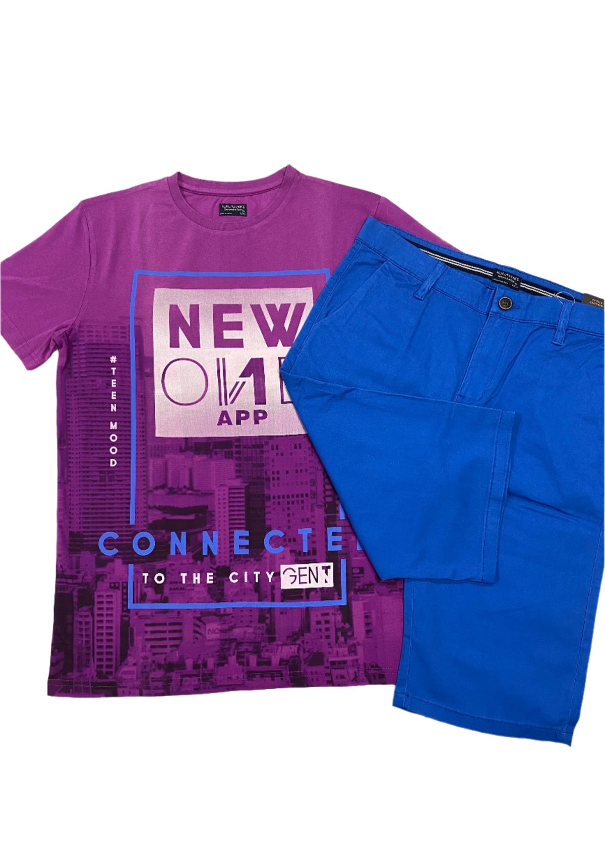 Purple 'New One App' Design Top and Short Set