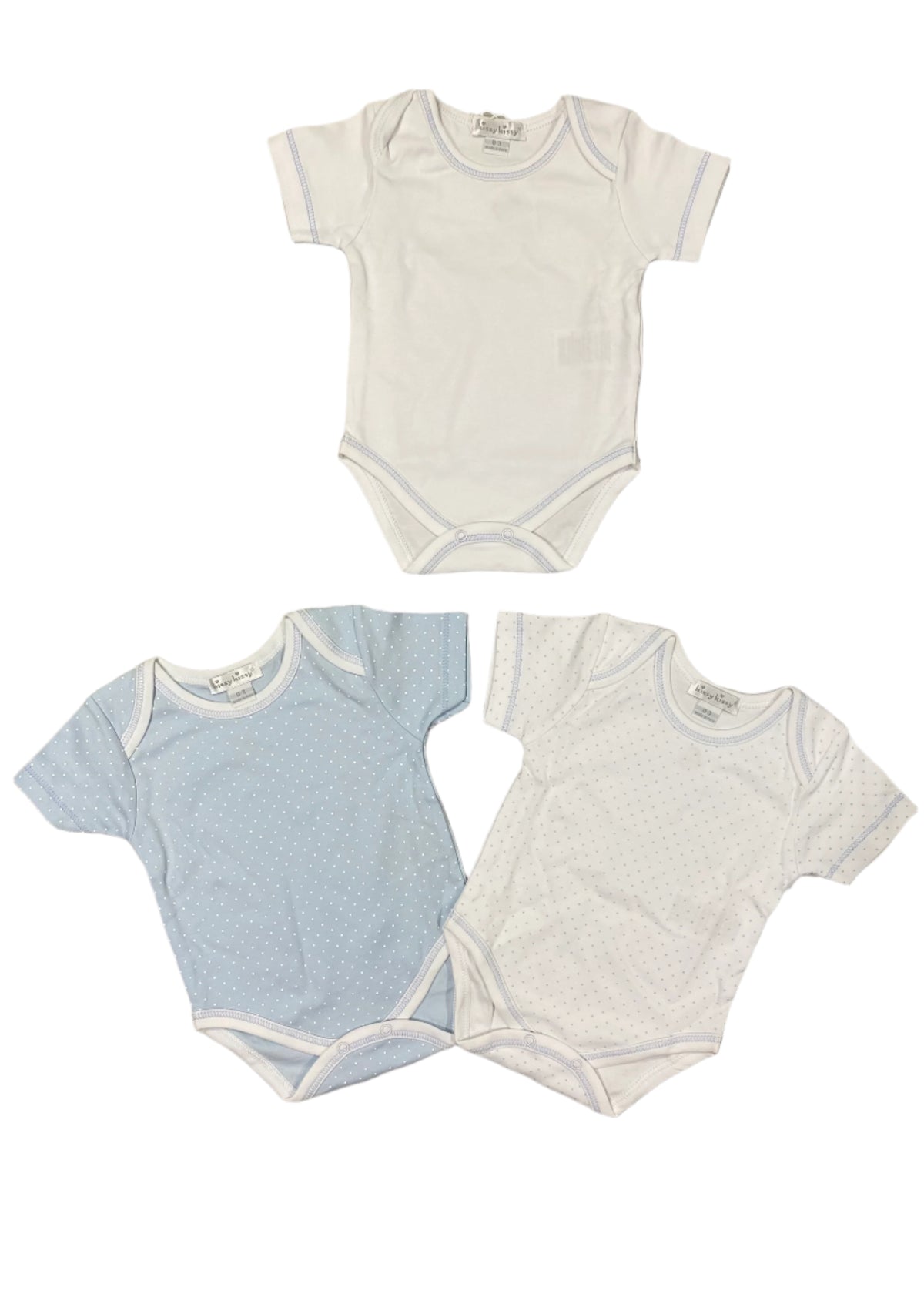 Set of 3pc White Blue Mini Dots Kissy Kissy  Short Sleeve Bodysuit