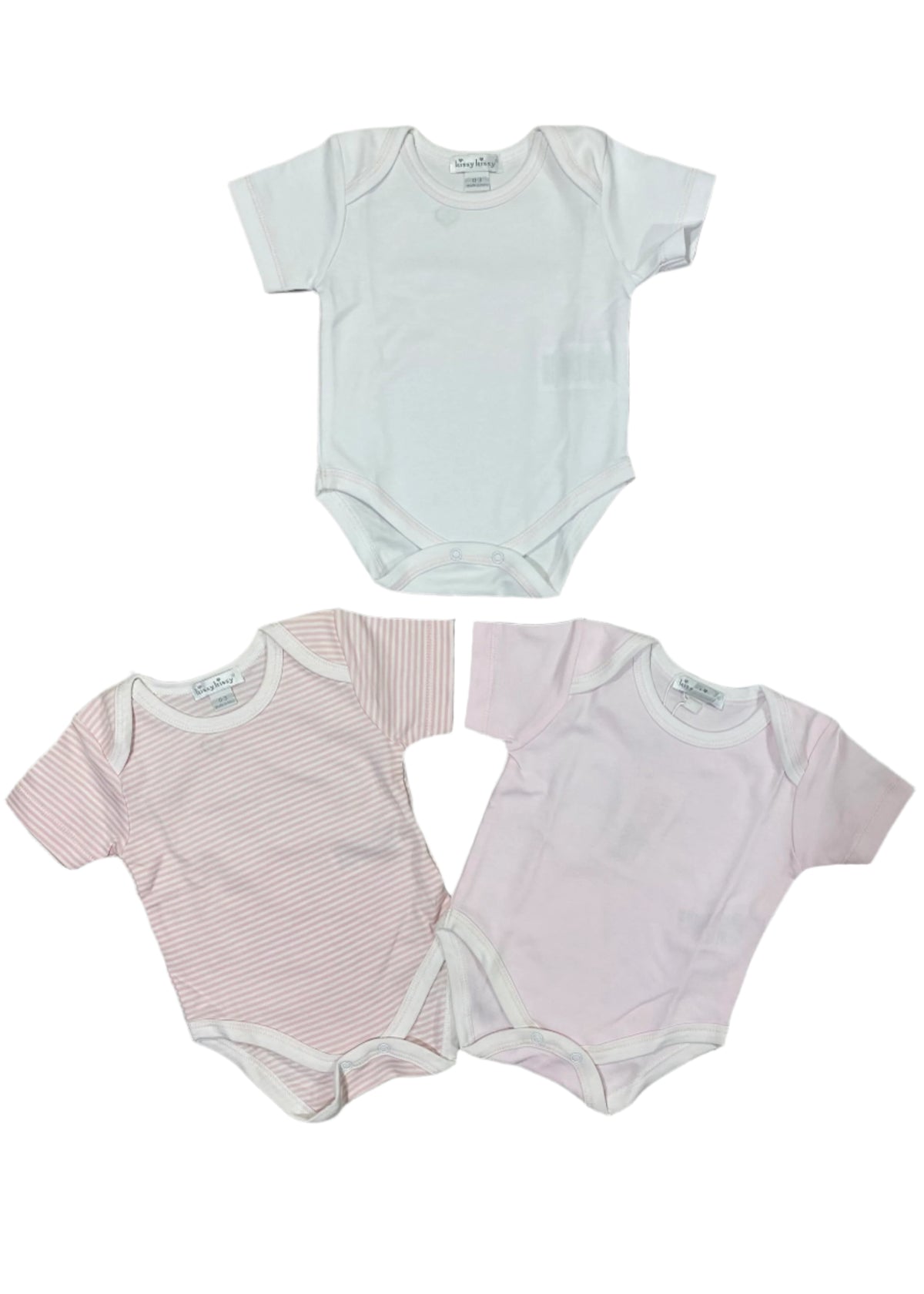 Set of 3pc Pink White Stripe Kissy Kissy Short Sleeve Bodysuit