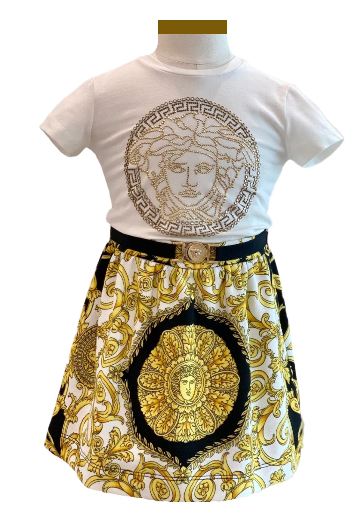 Medusa Stud Top and Barocco Print Skirt Set