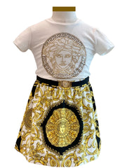 Medusa Stud Top and Barocco Print Skirt Set