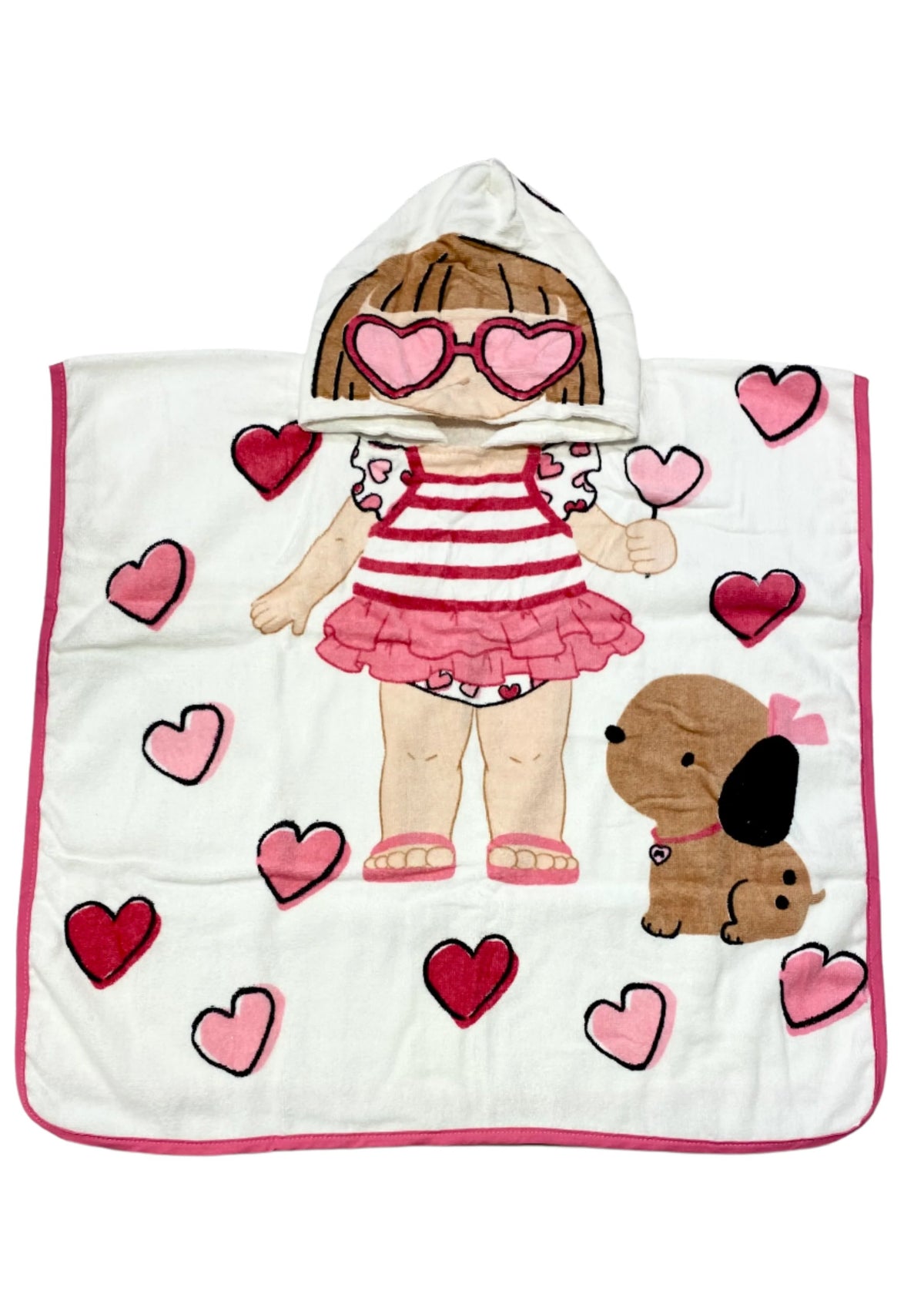 Little Girl Hearts Dog Print Hooded Towel