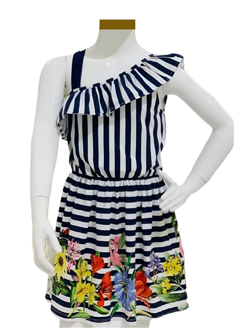 One Strap Stripe Ruffle Dress