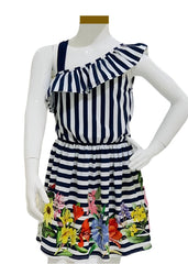 One Strap Stripe Ruffle Dress