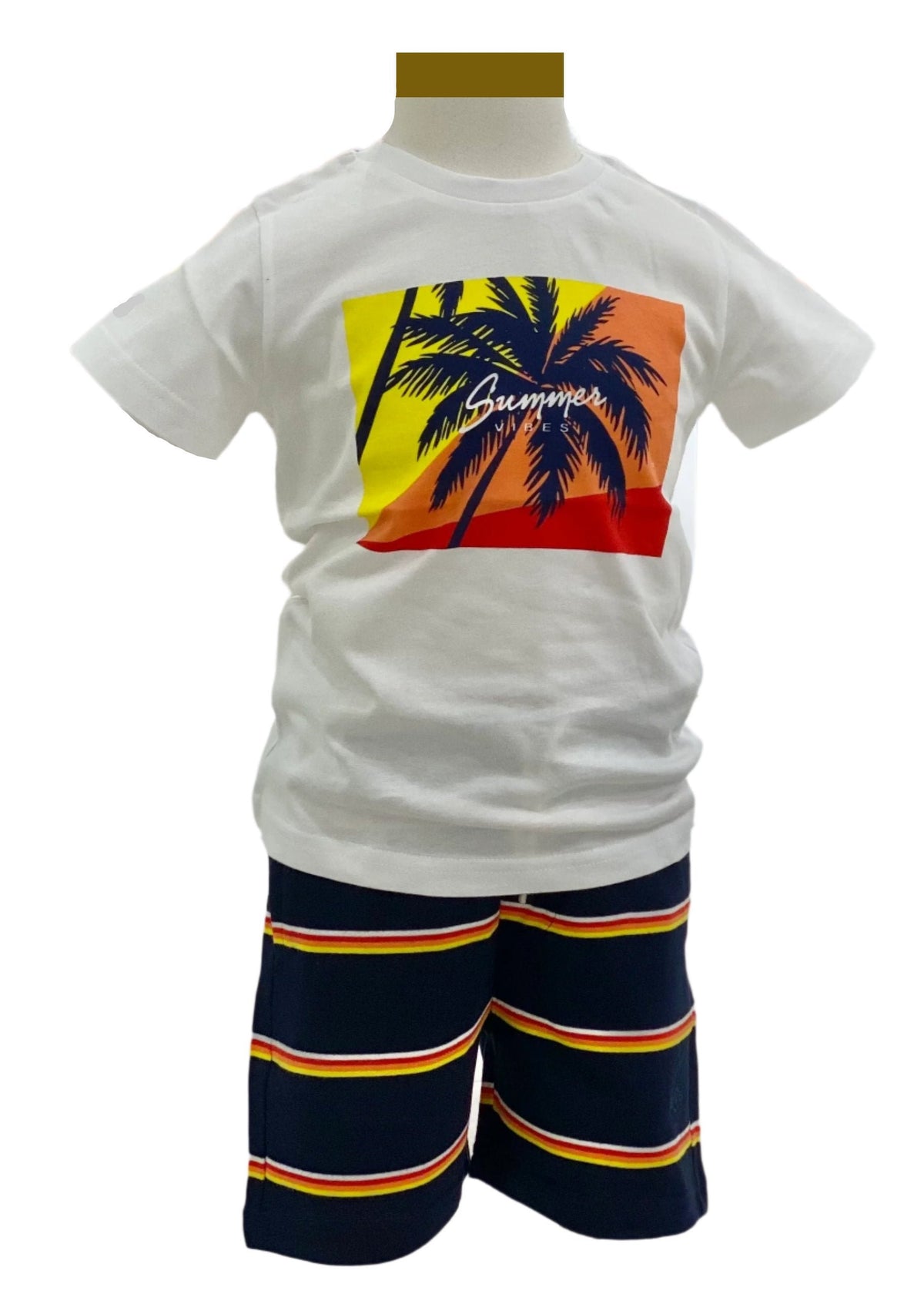 White Sunset Top and Stripe Short Set