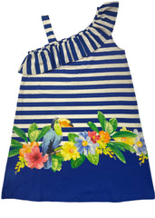 Blue Floral Cut-Out Swimsuit with Cover-Up Dress