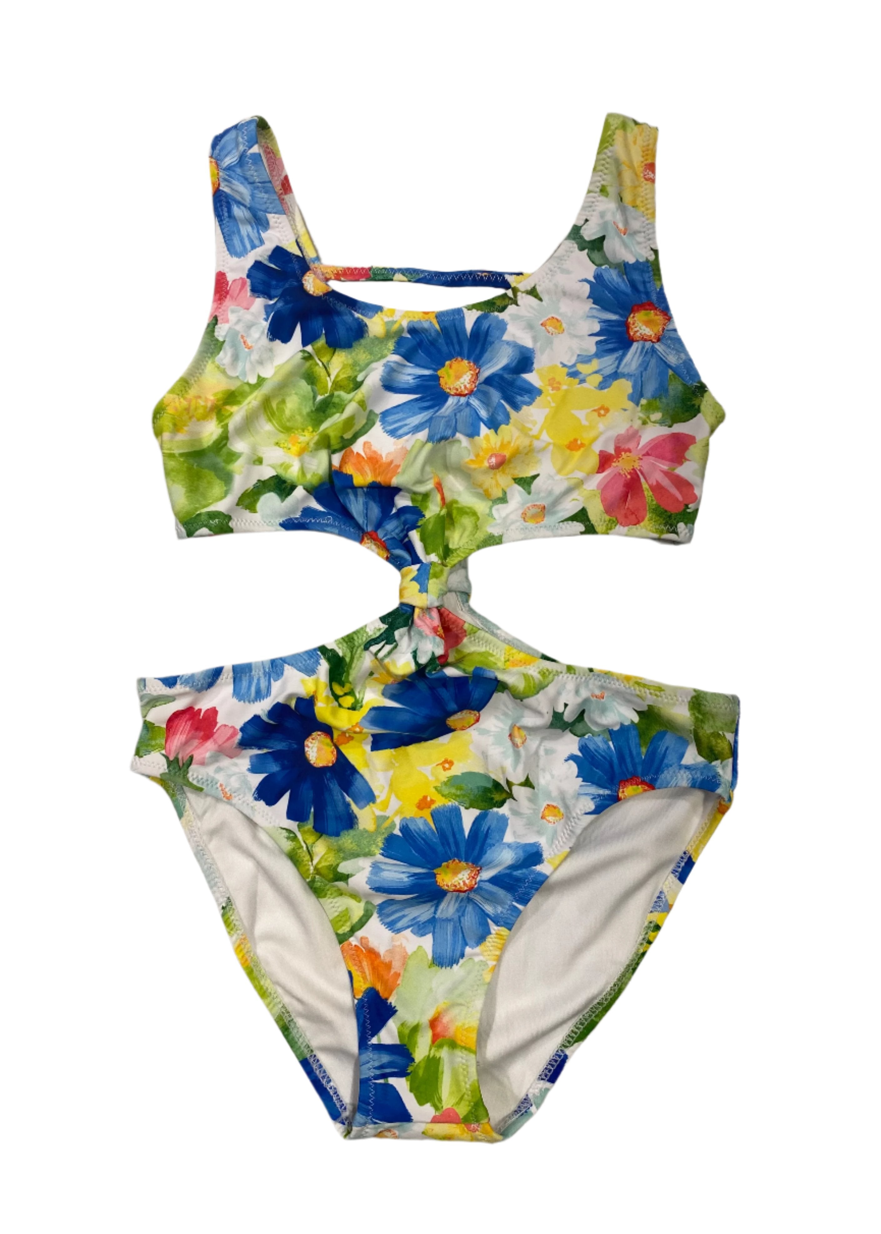 Blue Floral Cut-Out Swimsuit with Cover-Up Dress