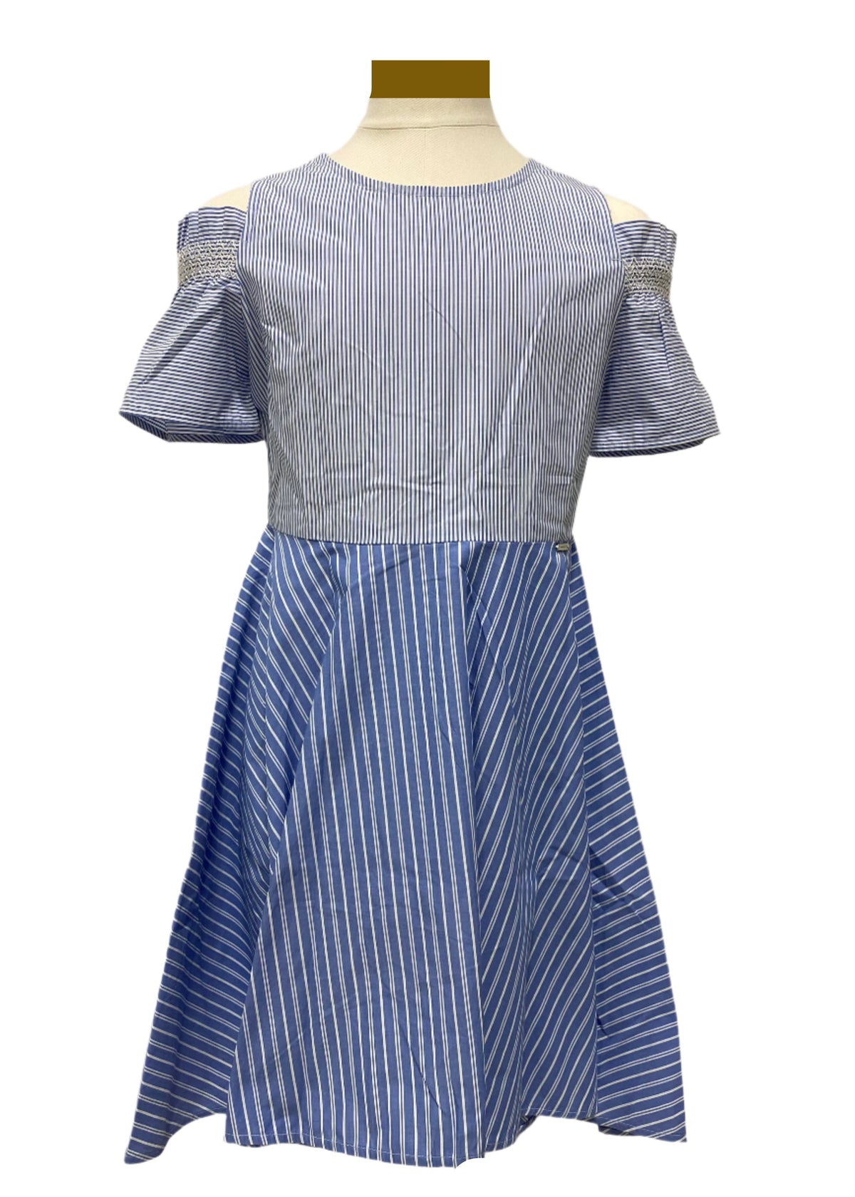 Stripe Pattern Cold Shoulder Dress