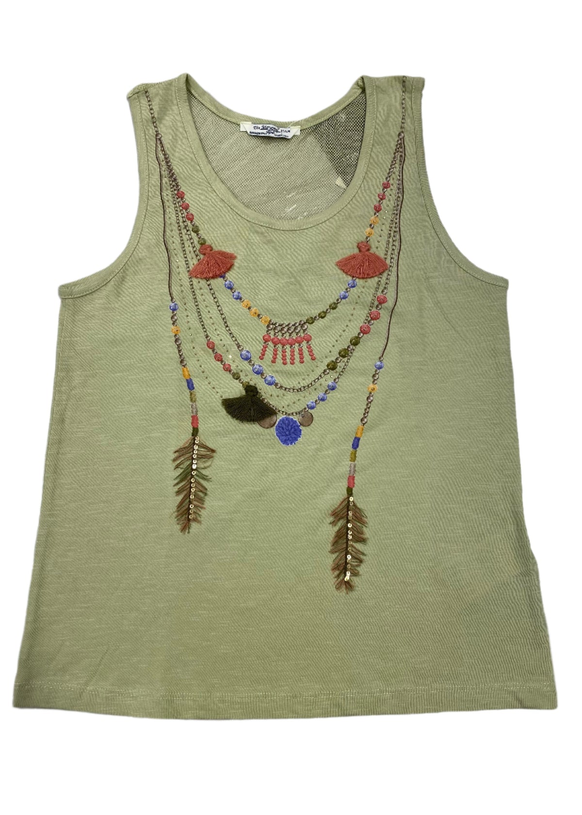 Green Necklace Print Jersey Sleeveless T-Shirt