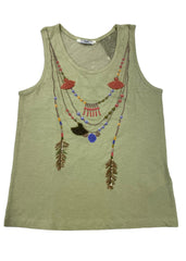 Green Necklace Print Jersey Sleeveless T-Shirt